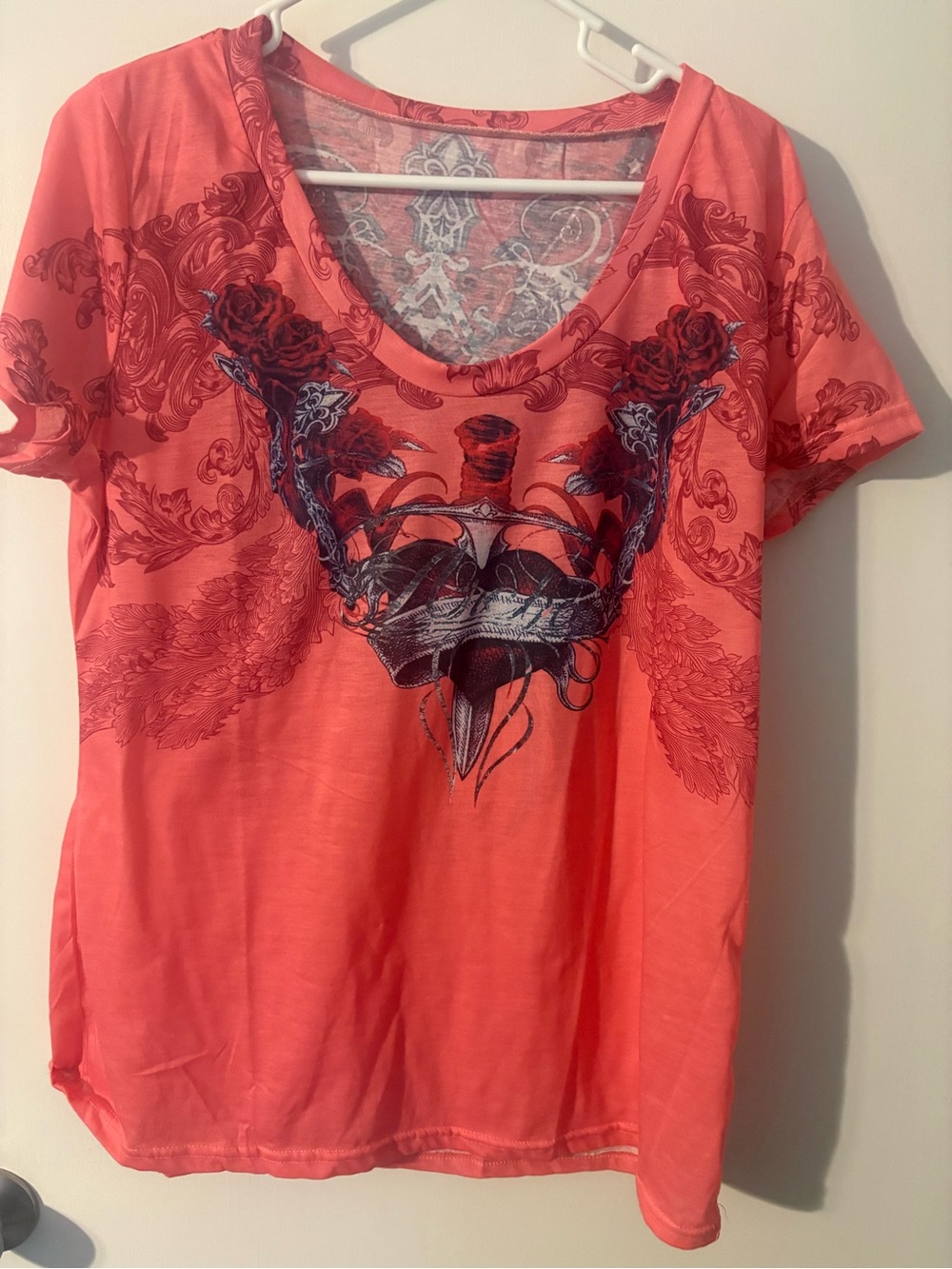 Coral Graphic Scoop Neck Women's Tee-size 5xl (china size)